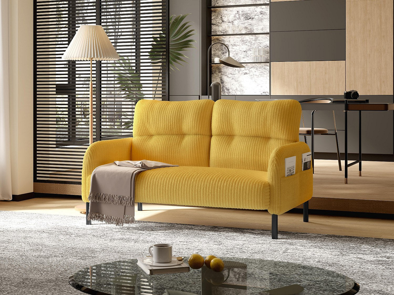 Canapé modulable 2 places jaune velours