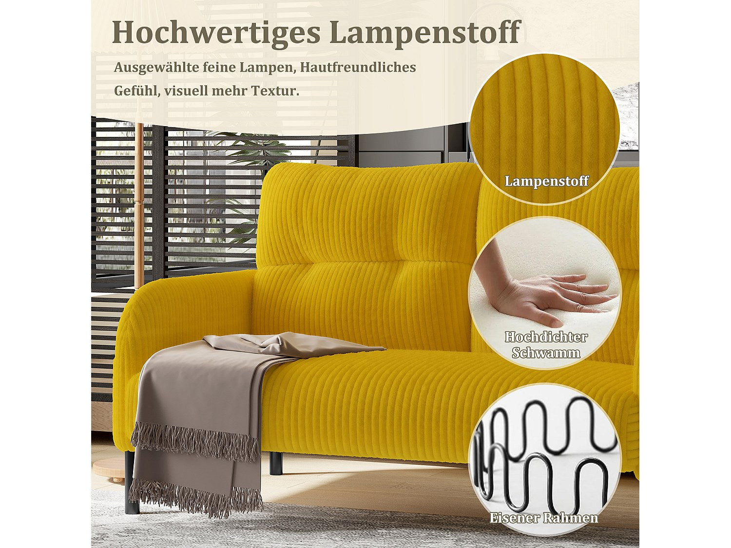 Canapé modulable 2 places jaune velours