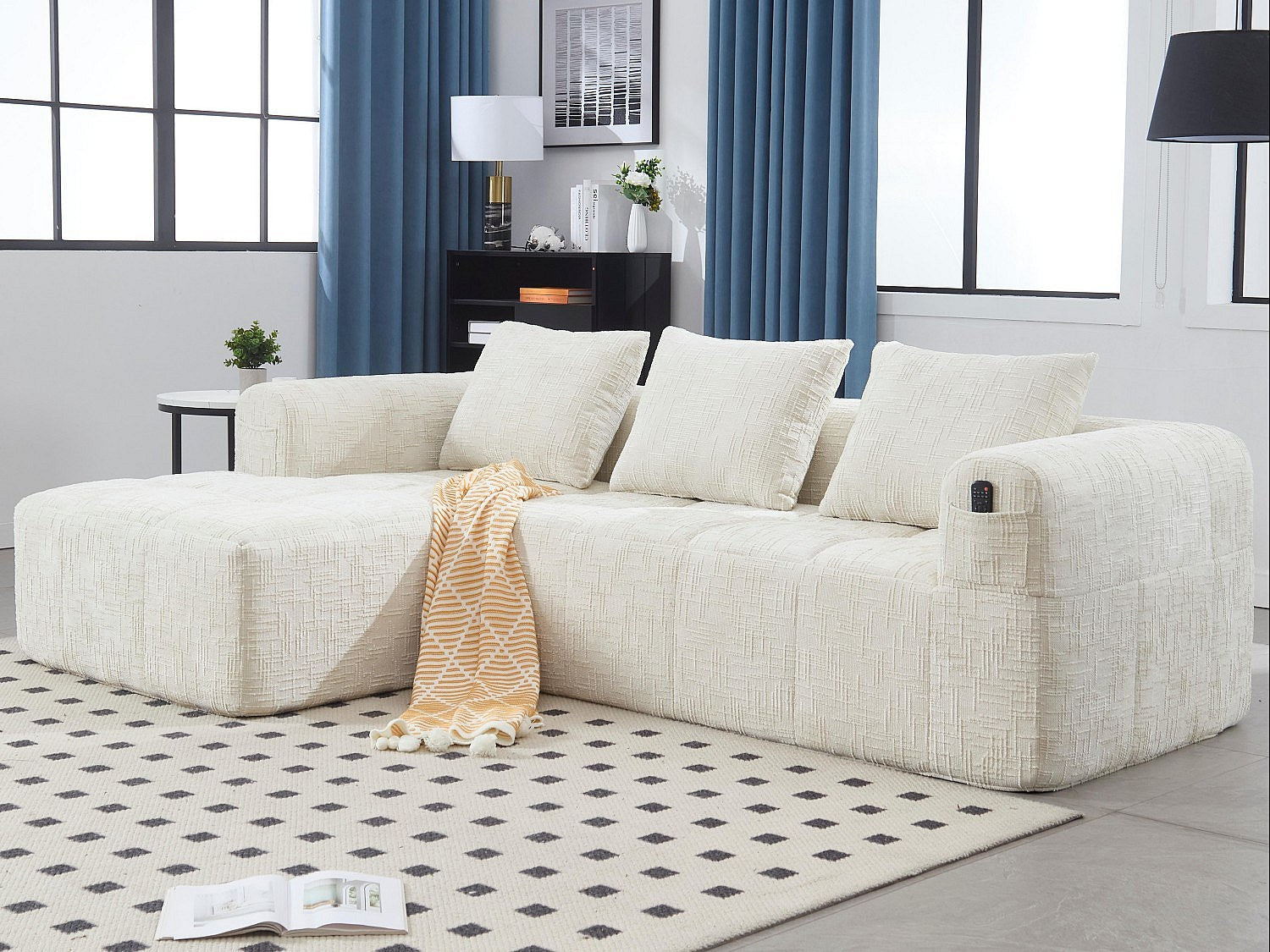 Angle pour canapé modulable 3 places beige tissu