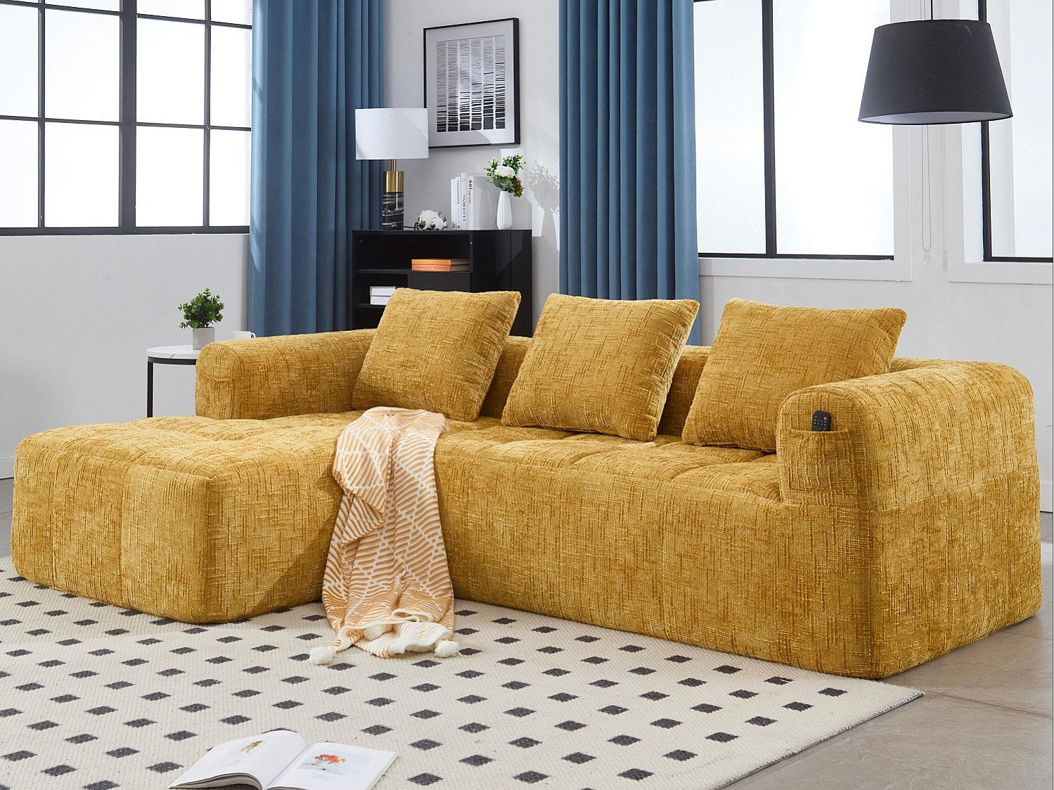 Angle pour canapé modulable 3 places jaune tissu