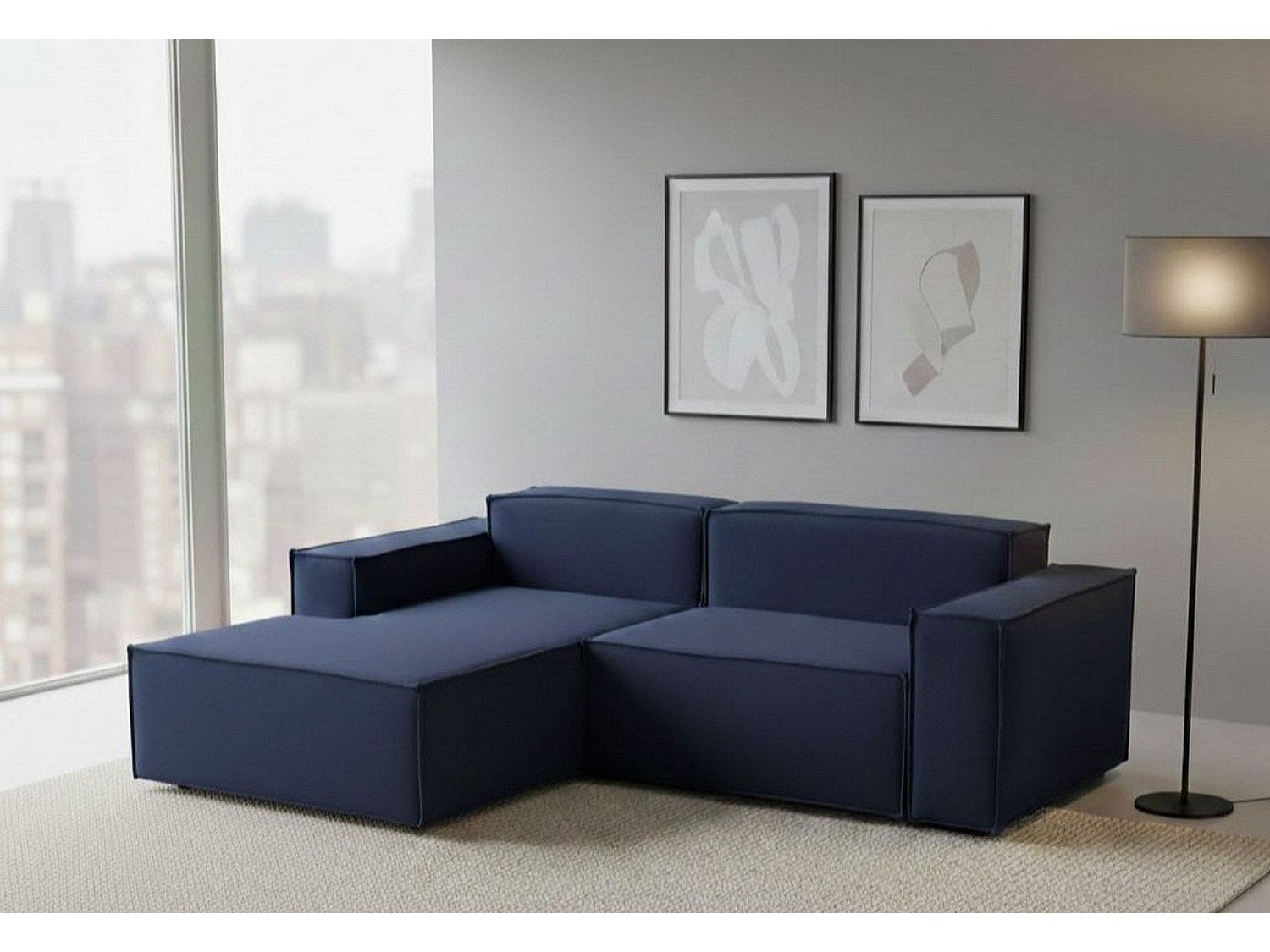 Canapé modulable 2 places bleu tissu