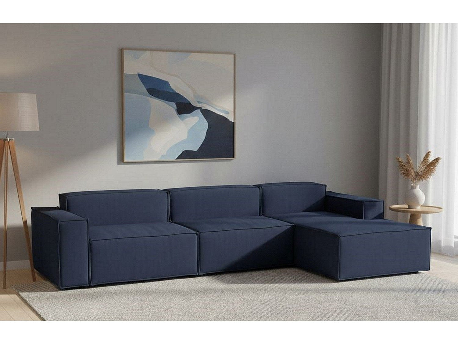 Canapé modulable 4 places bleu tissu