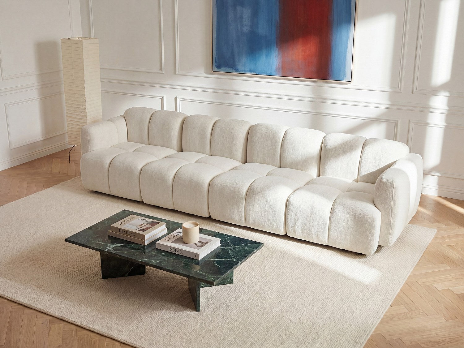Canapé modulable 4 places blanc tissu