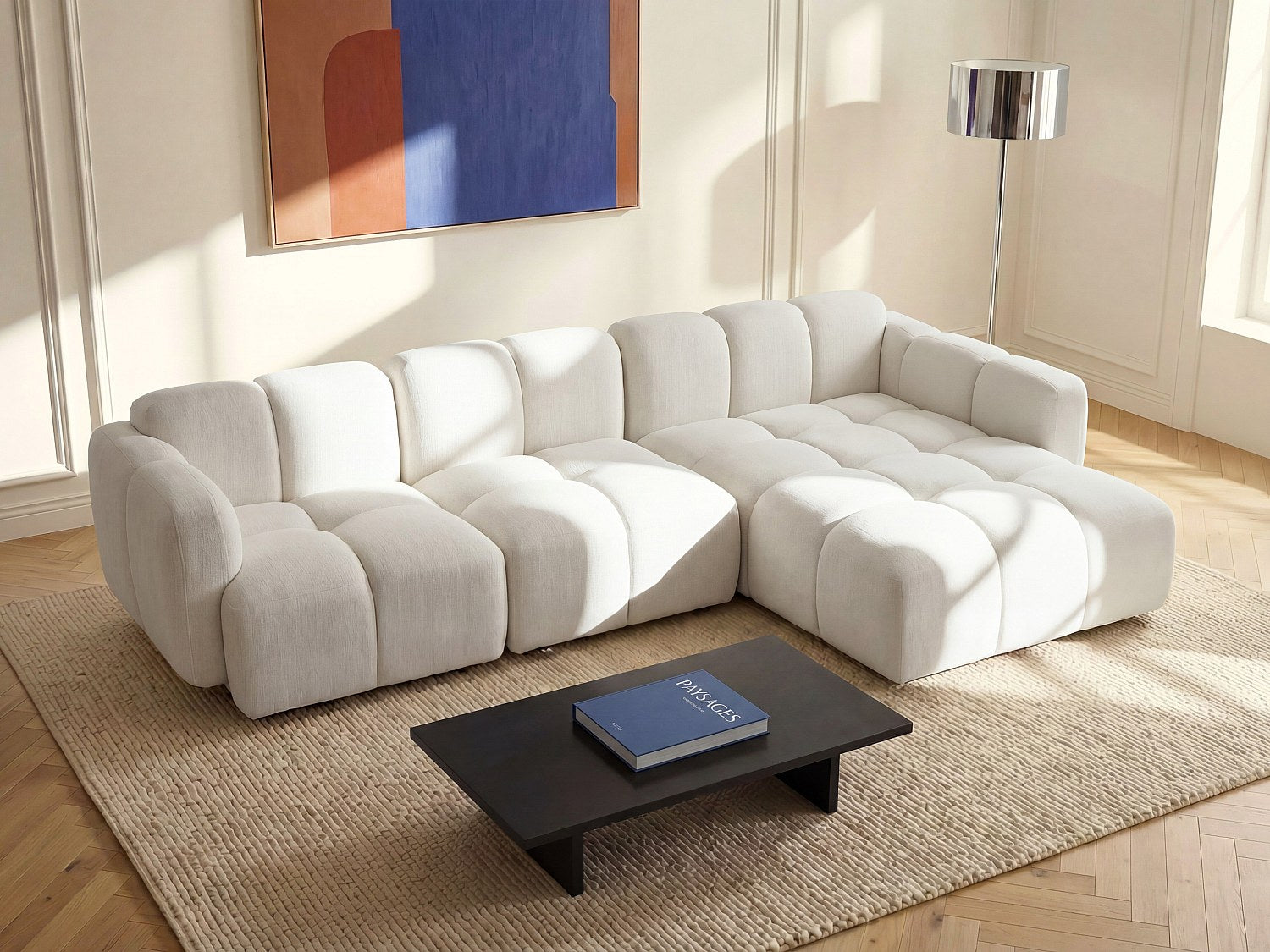 Angle pour canapé modulable blanc tissu