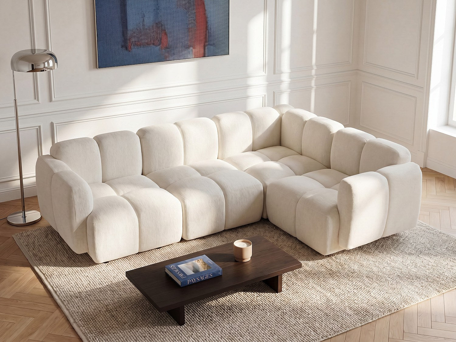 Angle pour canapé modulable blanc tissu