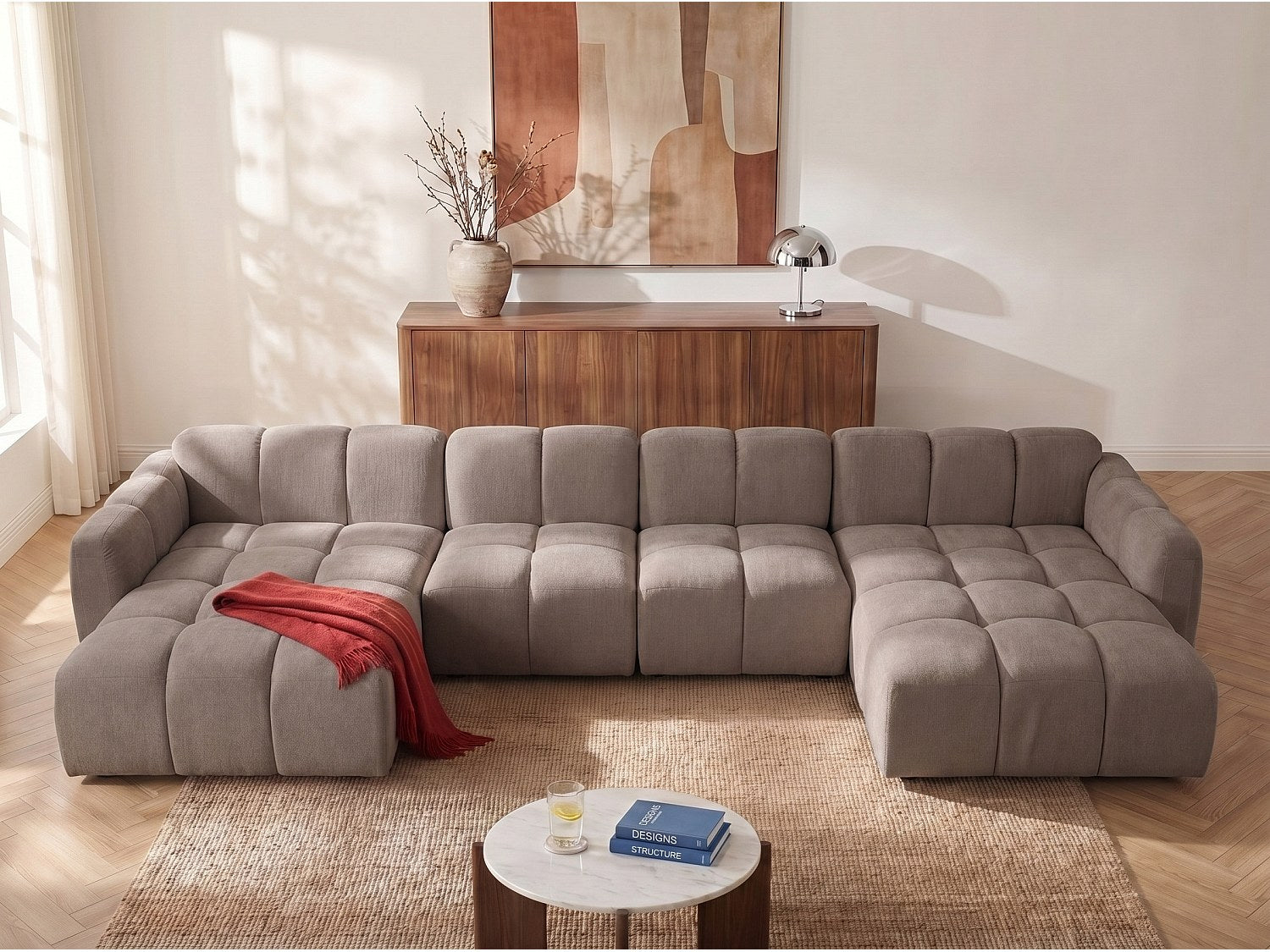 Canapé modulable panoramique taupe tissu