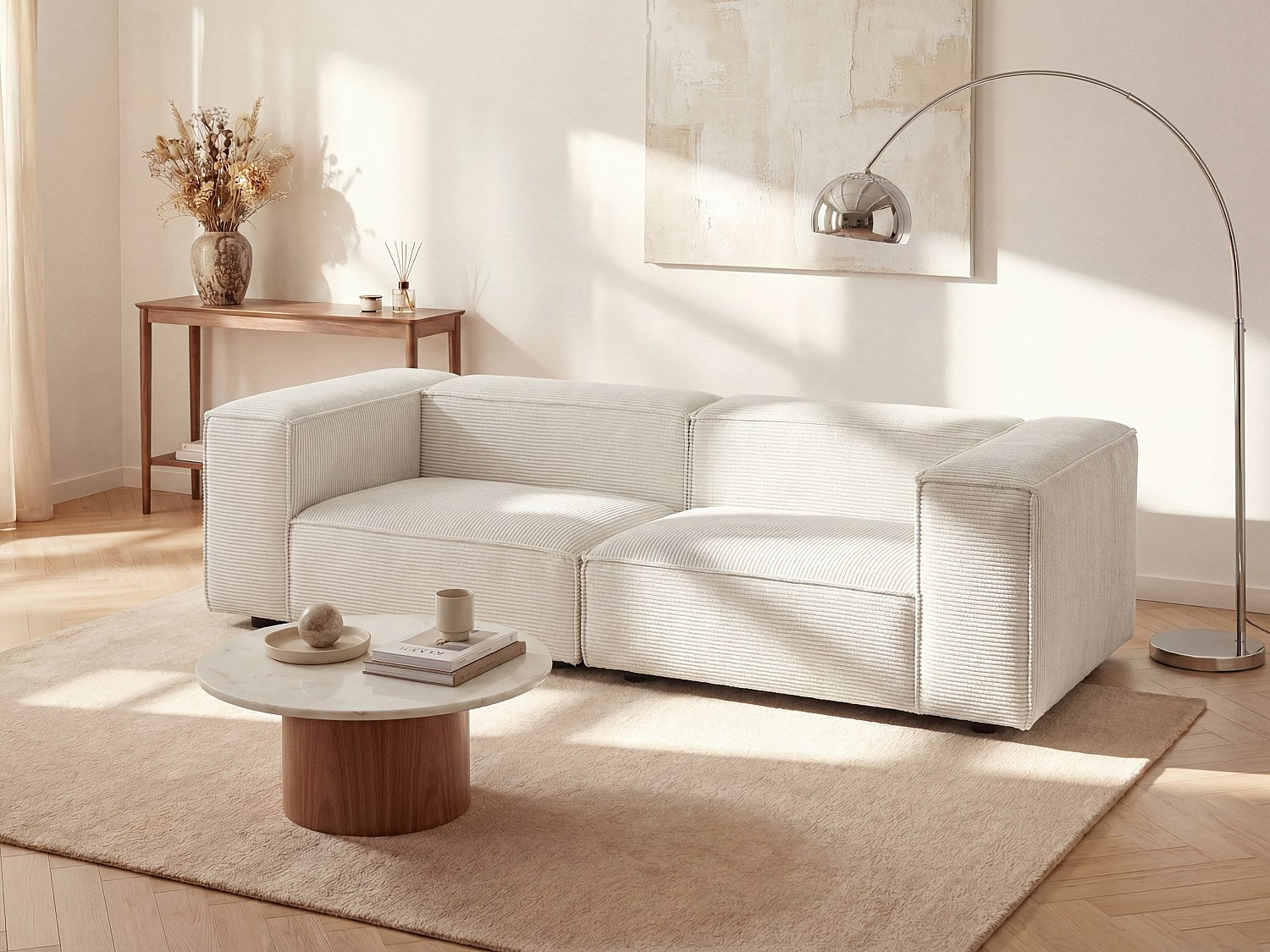 Canapé modulable 3 places beige velours