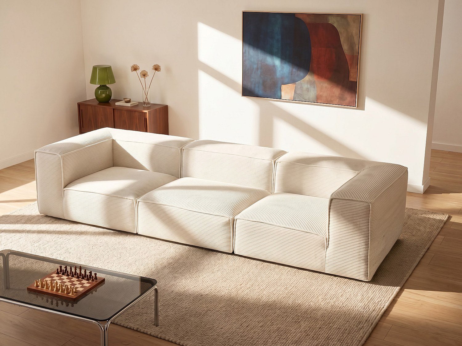 Canapé modulable 4 places beige velours