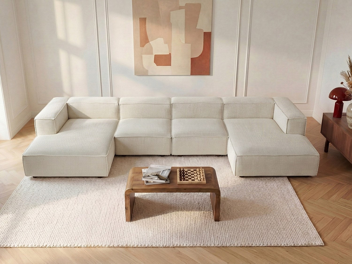Canapé modulable panoramique beige velours