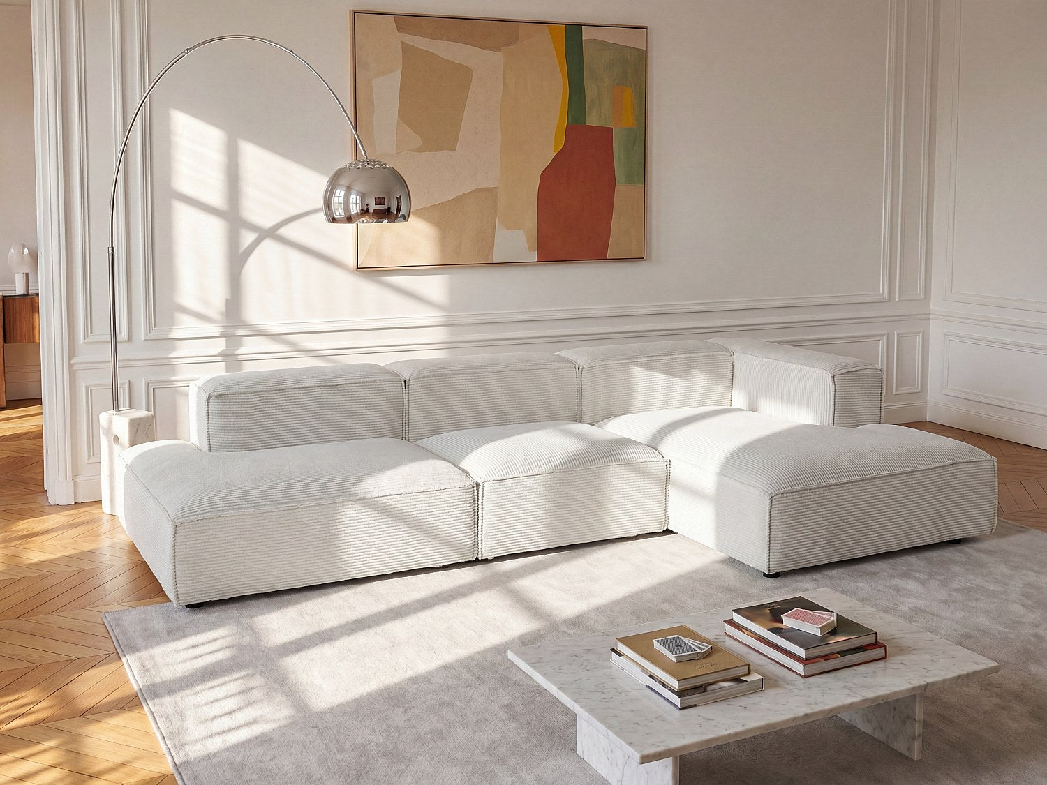Canapé modulable beige velours
