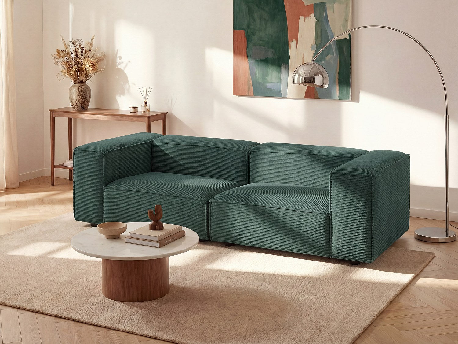 Canapé modulable 3 places vert velours