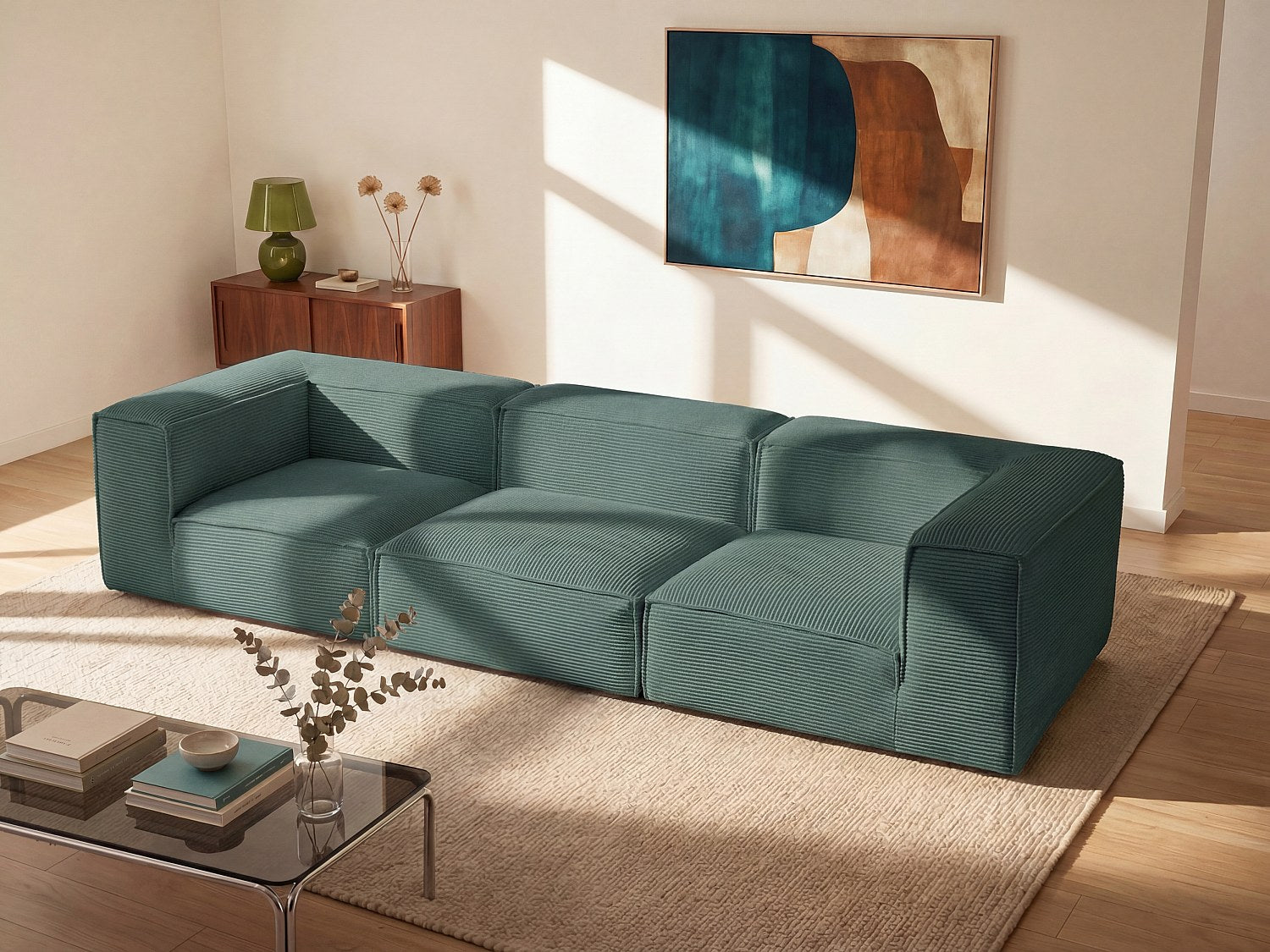 Canapé modulable 4 places vert velours
