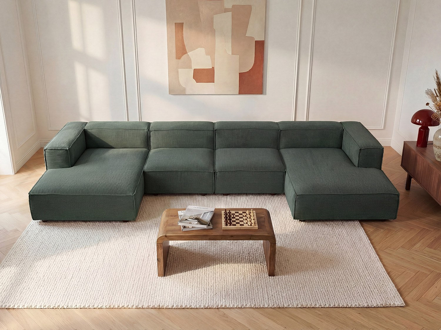 Canapé modulable panoramique vert velours