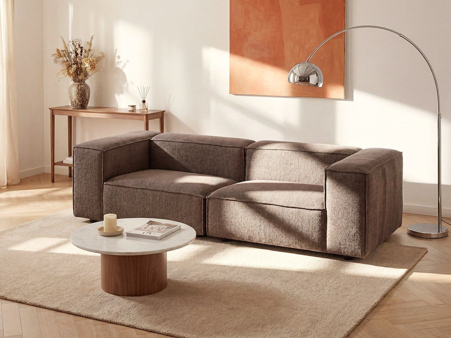 Canapé modulable 3 places taupe tissu