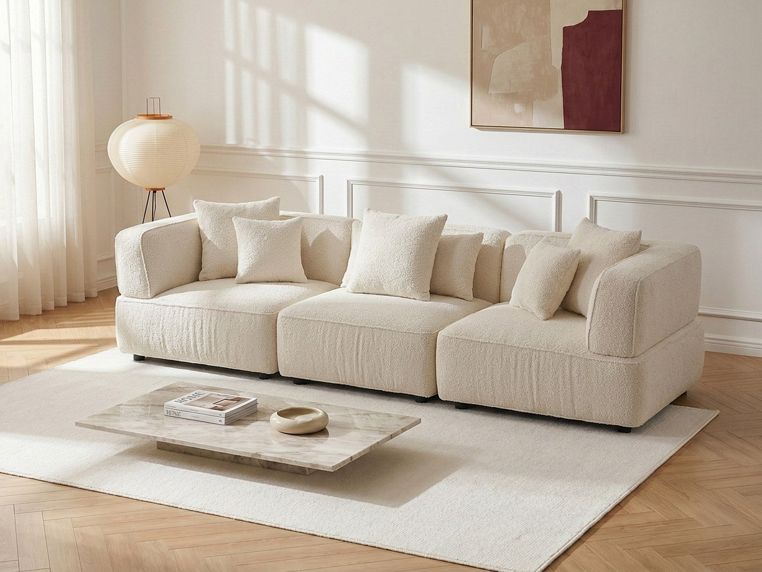 Canapé modulable 4 places blanc tissu