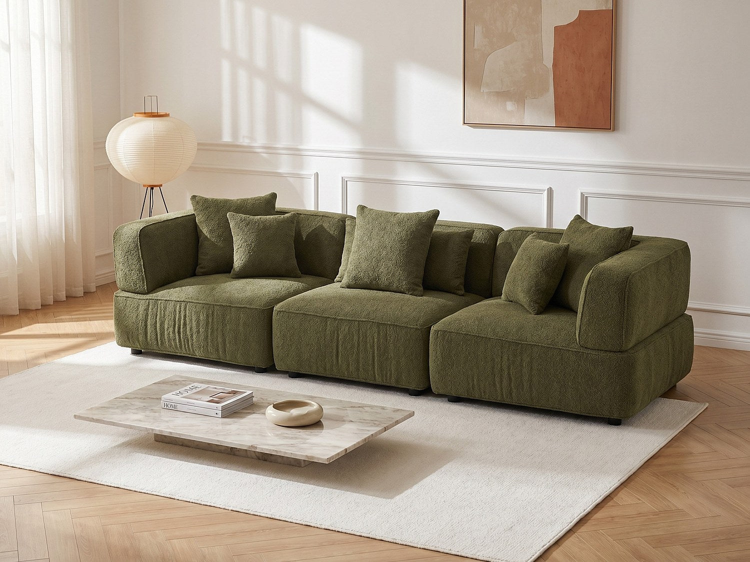 Canapé modulable 4 places vert tissu