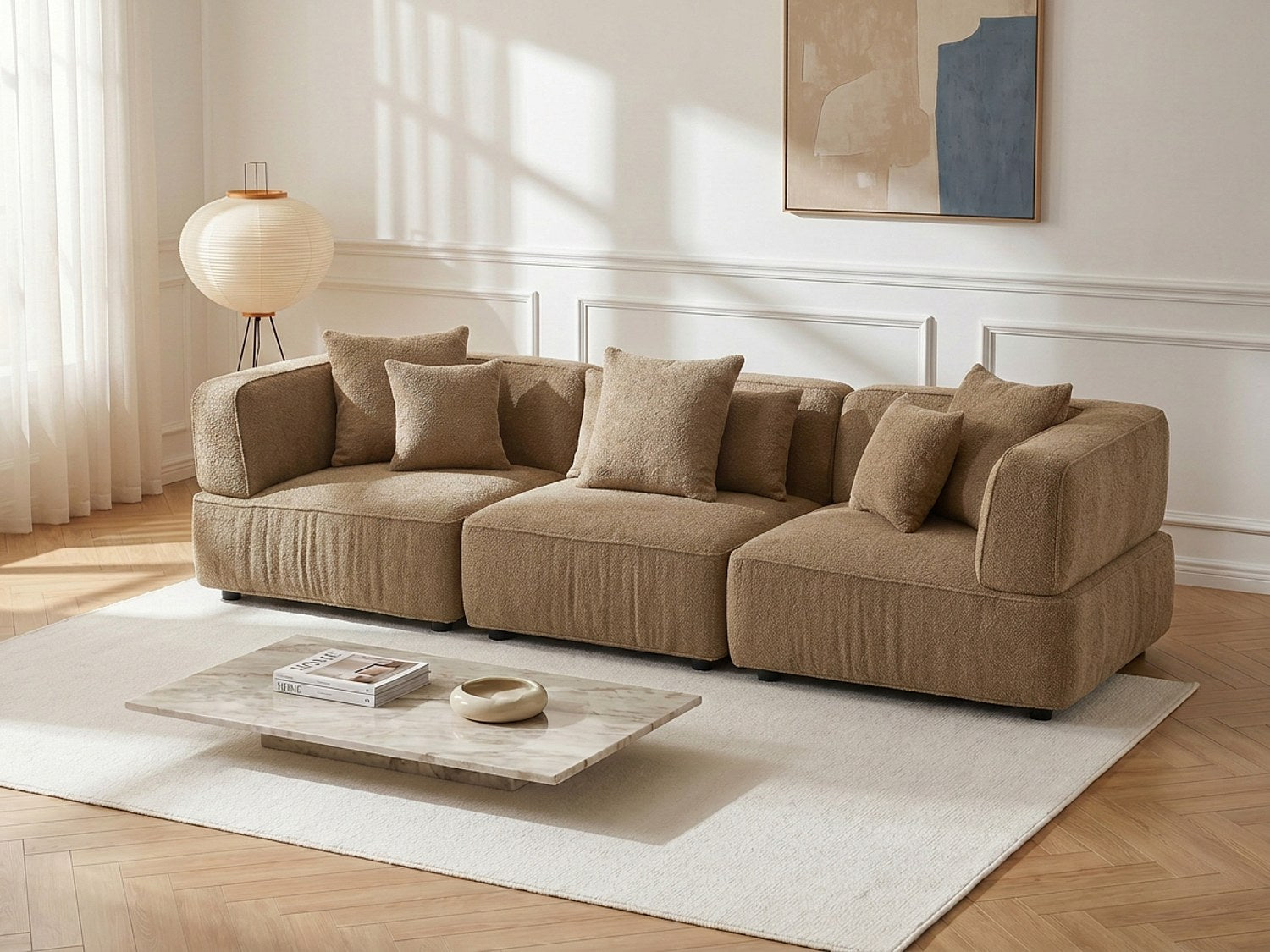 Canapé modulable 4 places taupe tissu