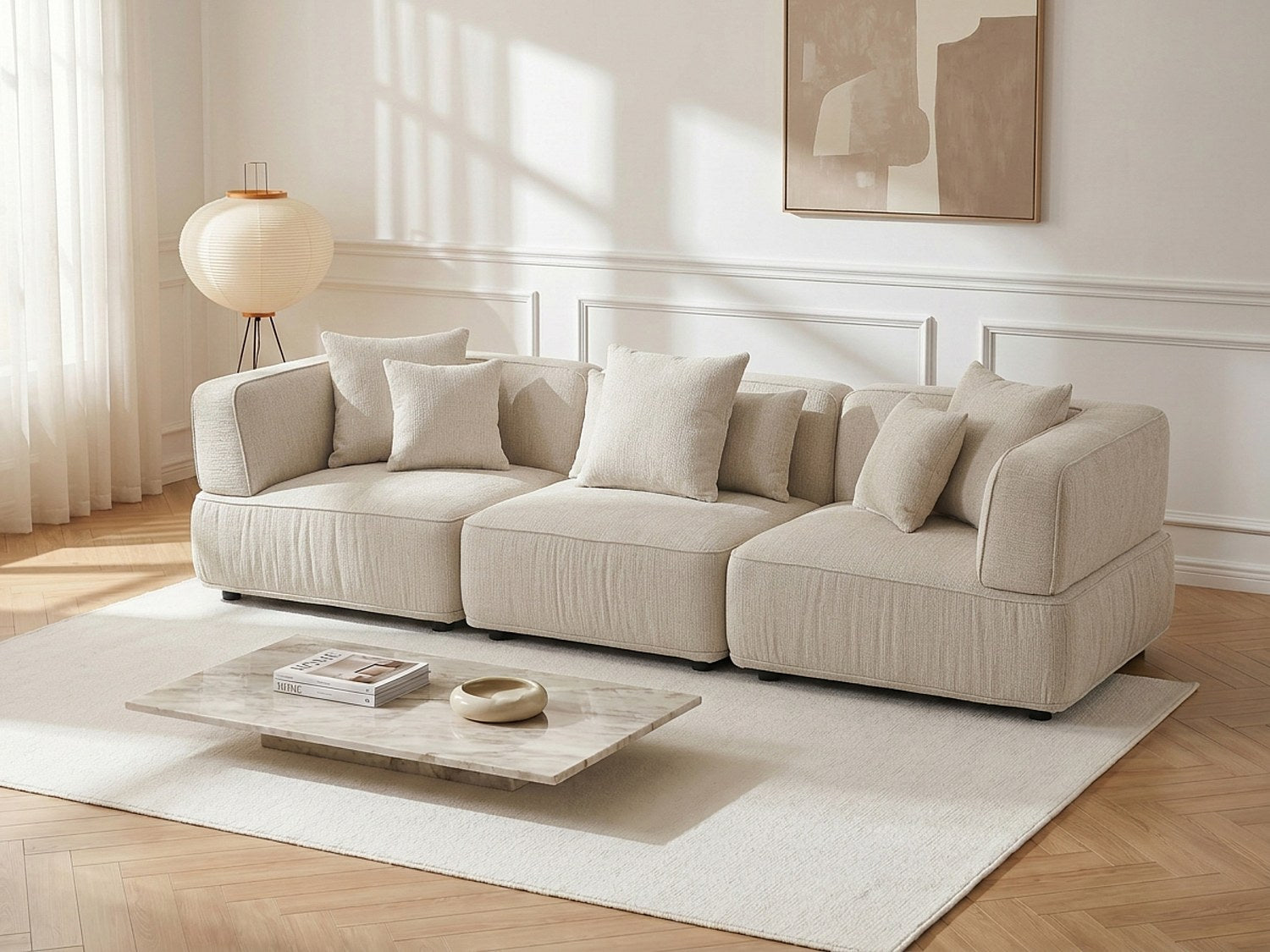 Canapé modulable 4 places beige tissu