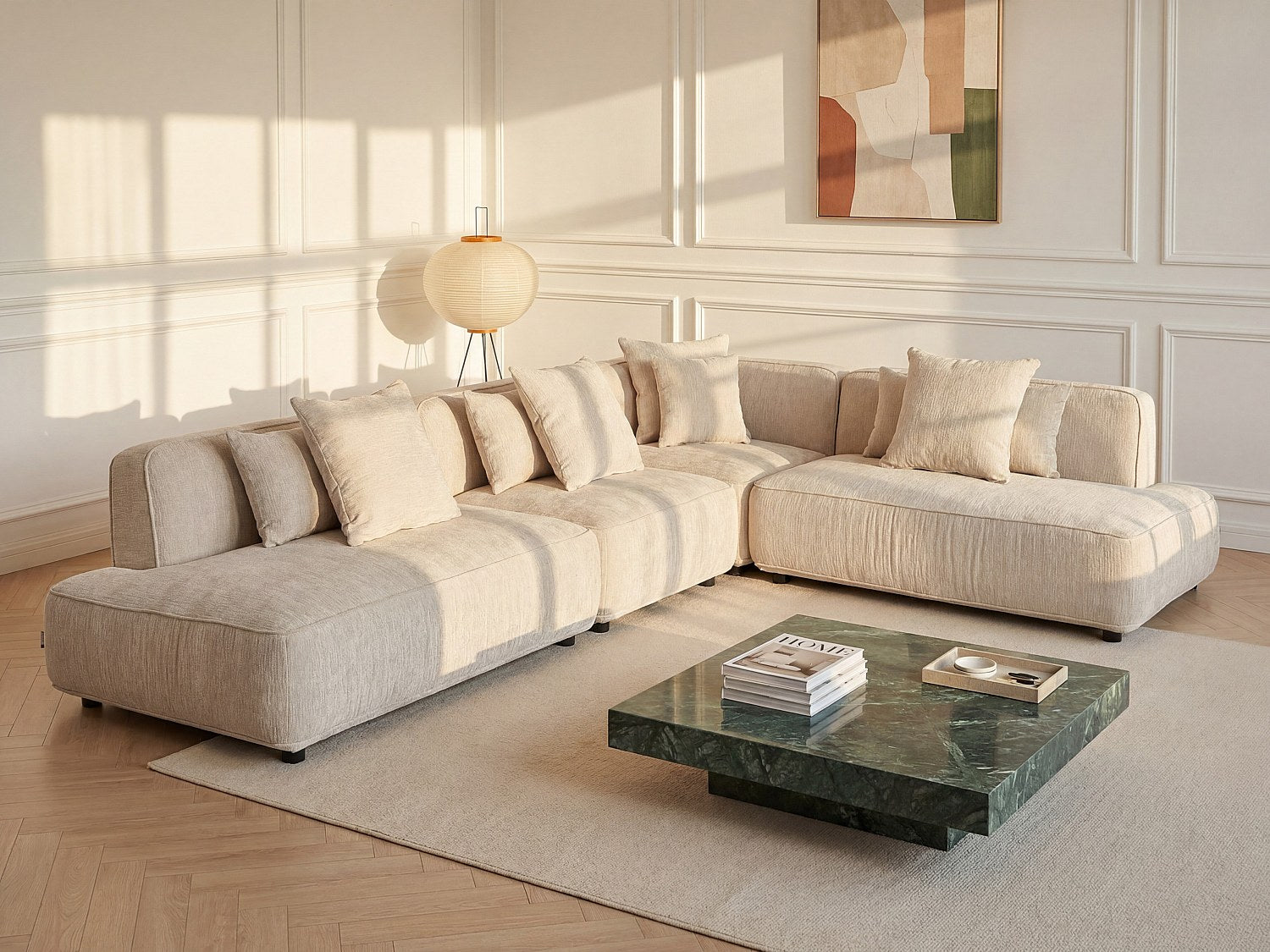 Angle pour canapé modulable beige tissu