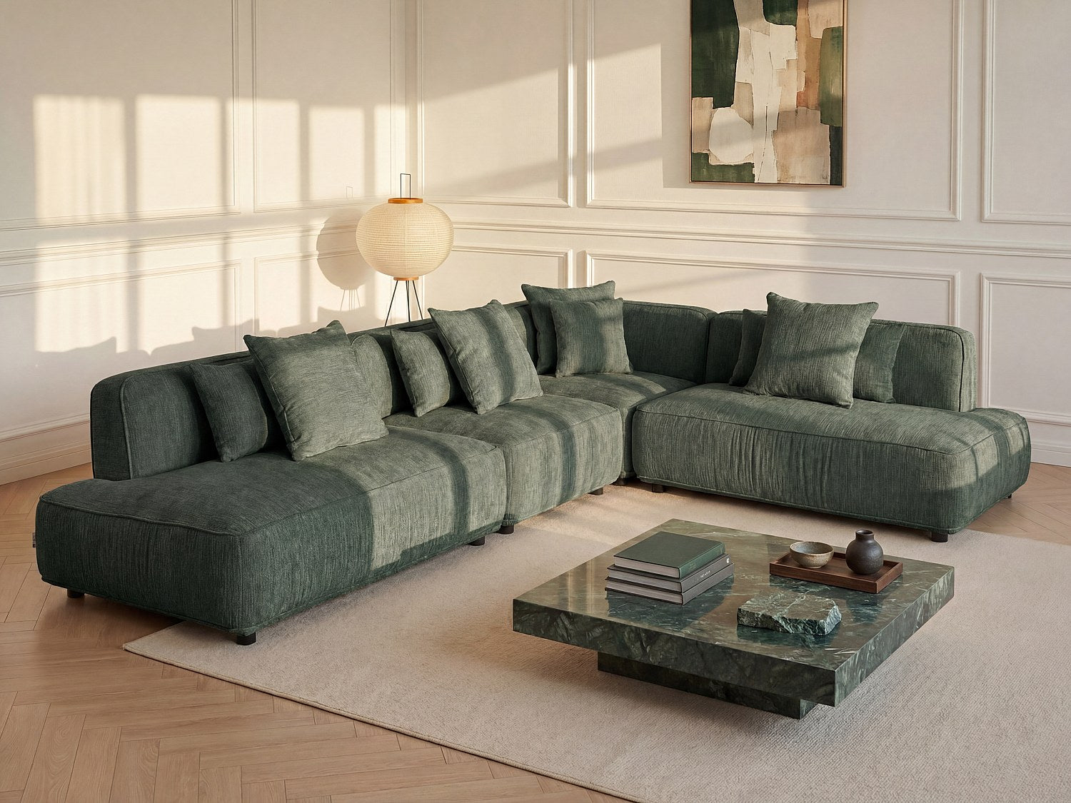 Angle pour canapé modulable vert tissu