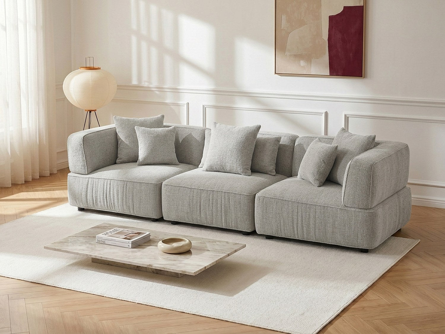 Canapé modulable 4 places gris tissu