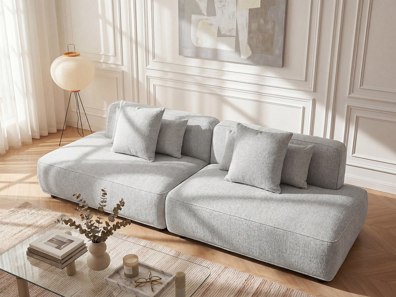 Canapé modulable 5 places gris tissu