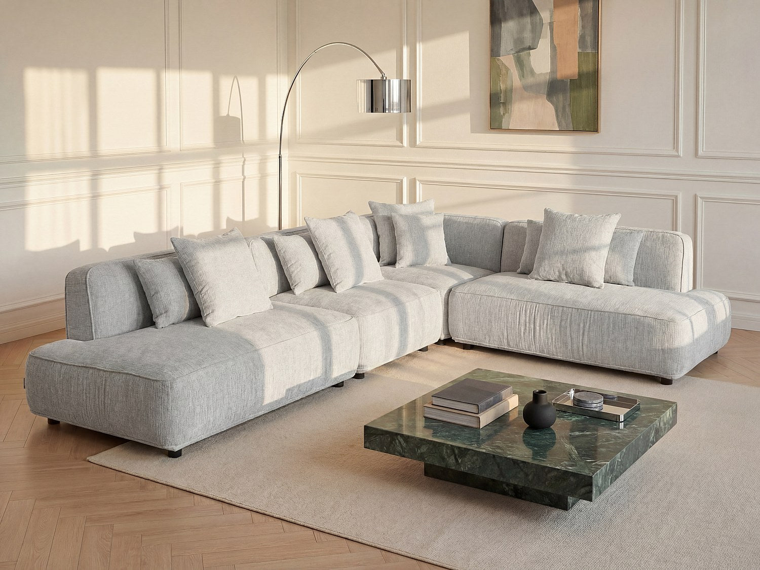 Angle pour canapé modulable gris tissu
