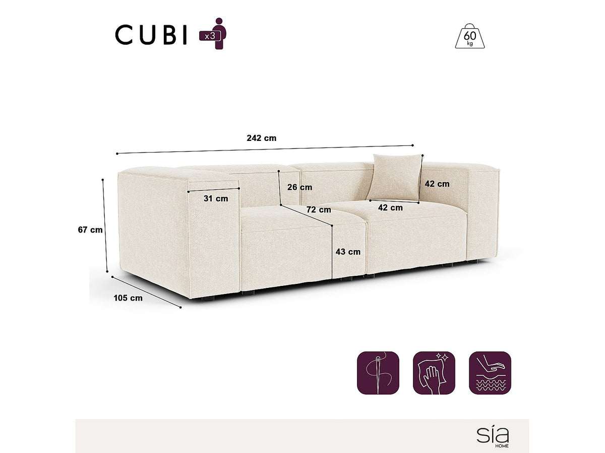 Canapé modulable 3 places beige velours