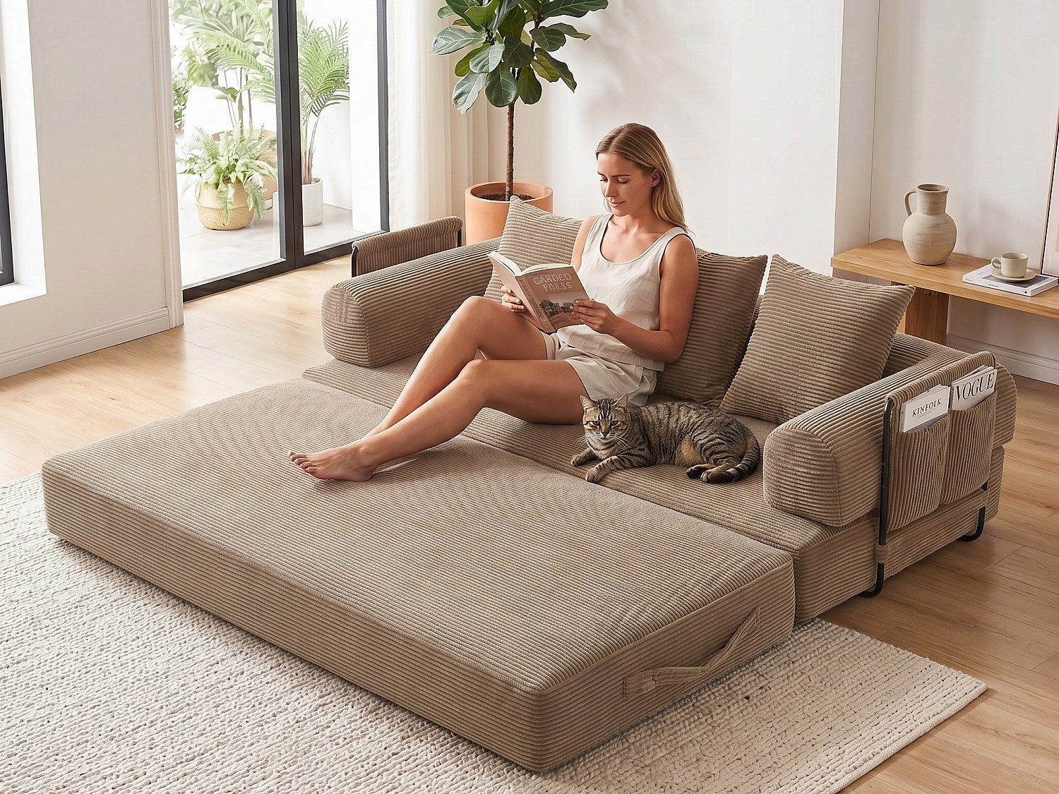 Canapé modulable vert tissu
