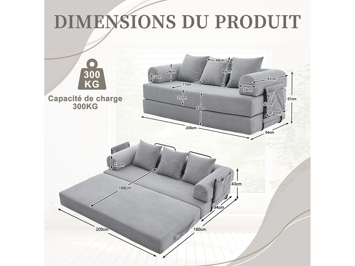 Canapé modulable gris tissu
