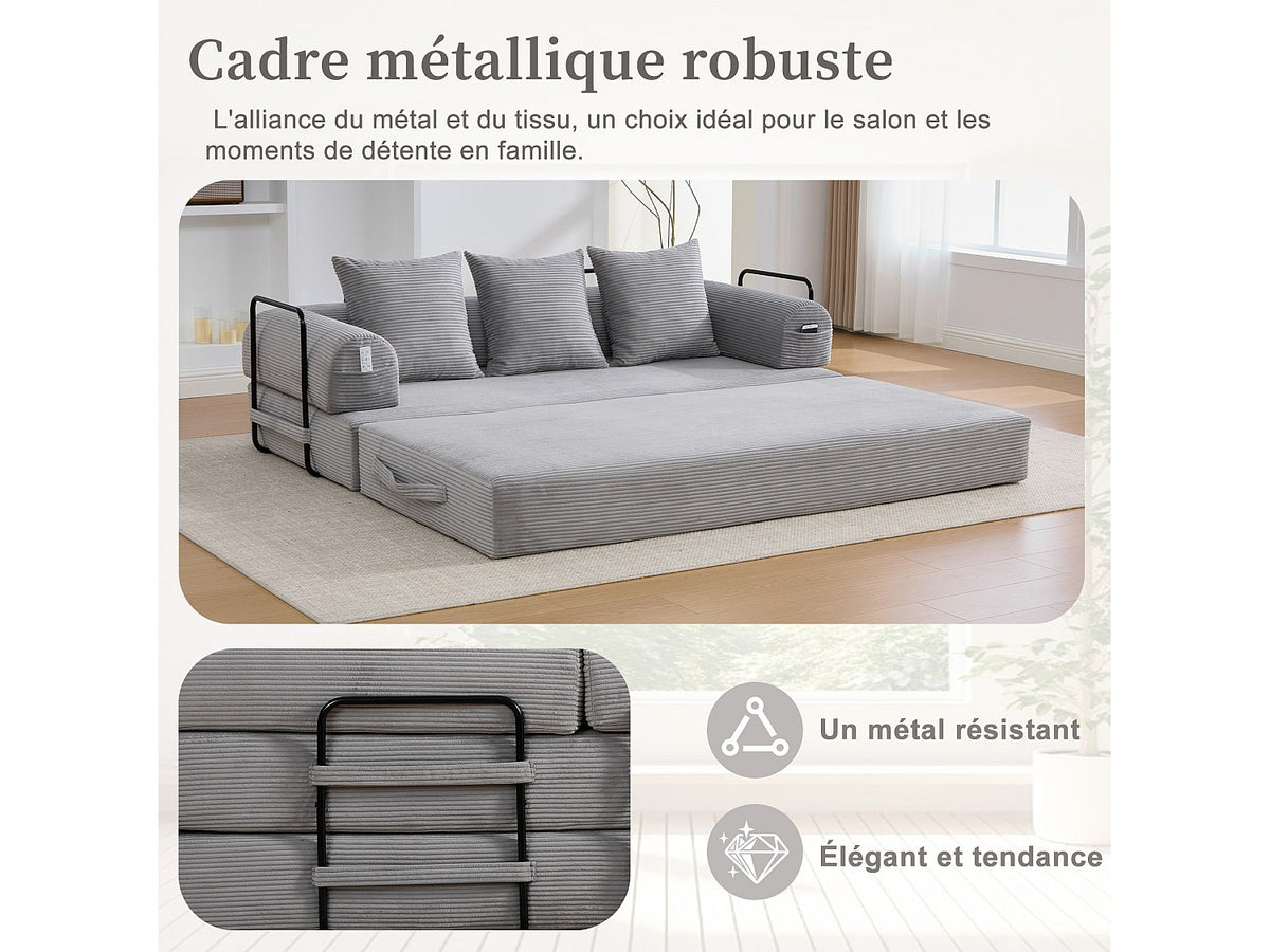 Canapé modulable gris tissu