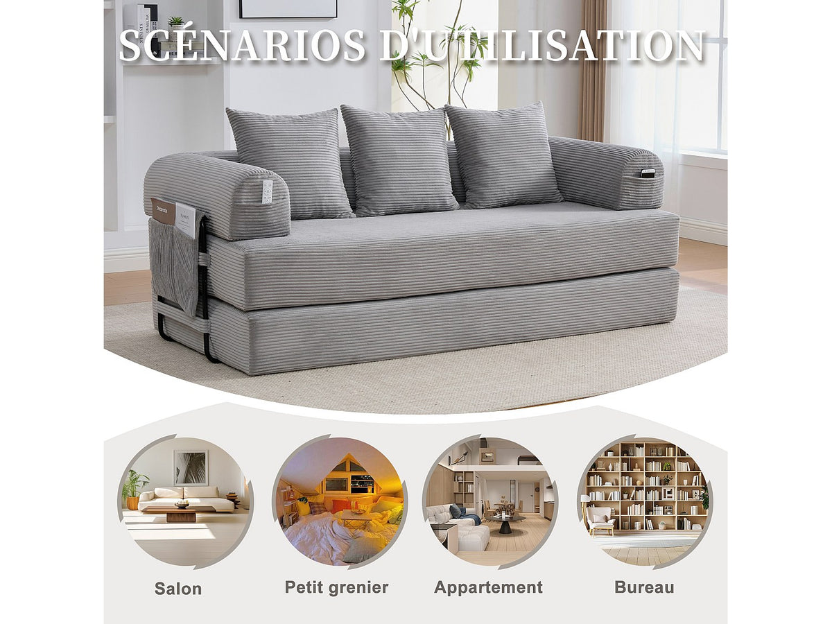 Canapé modulable gris tissu
