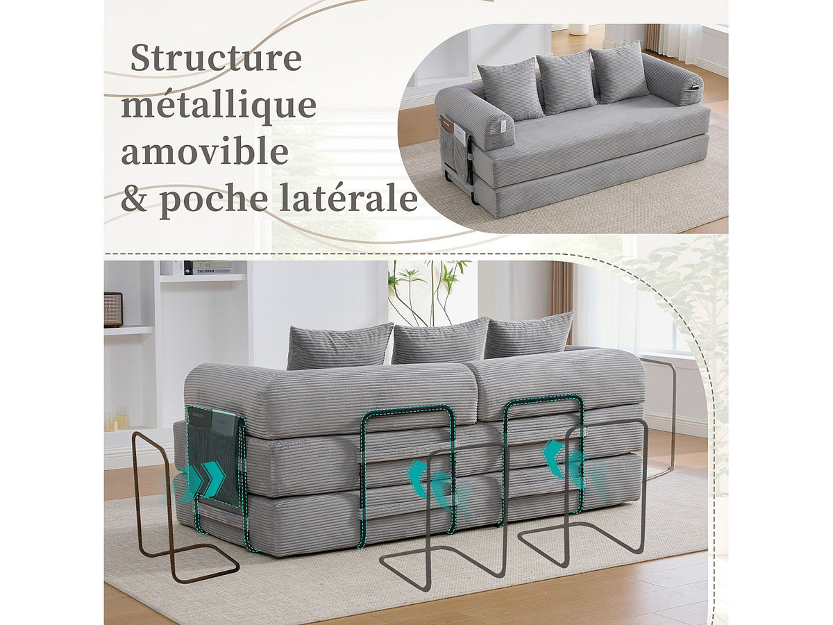 Canapé modulable gris tissu