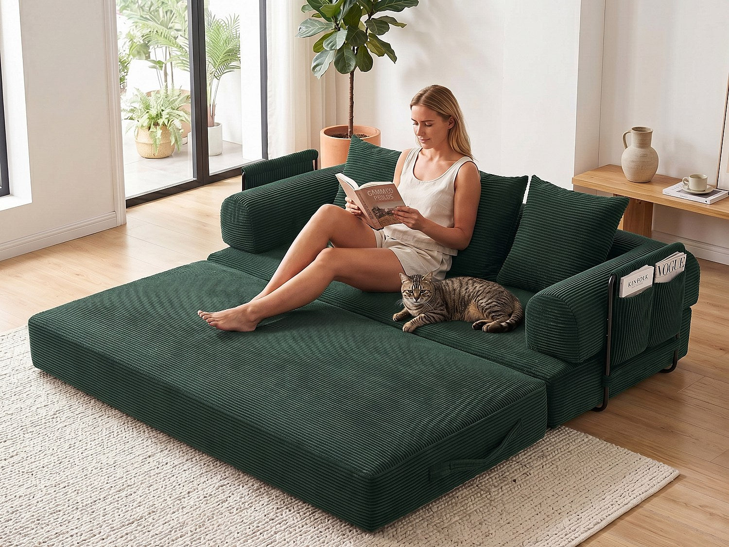 Canapé modulable vert tissu