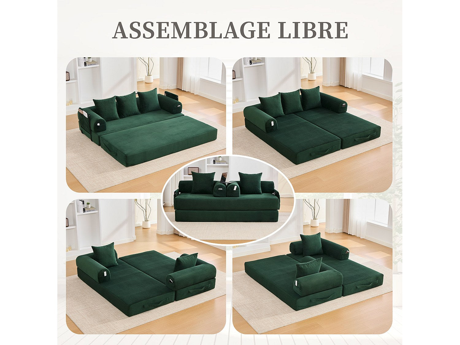 Canapé modulable vert tissu
