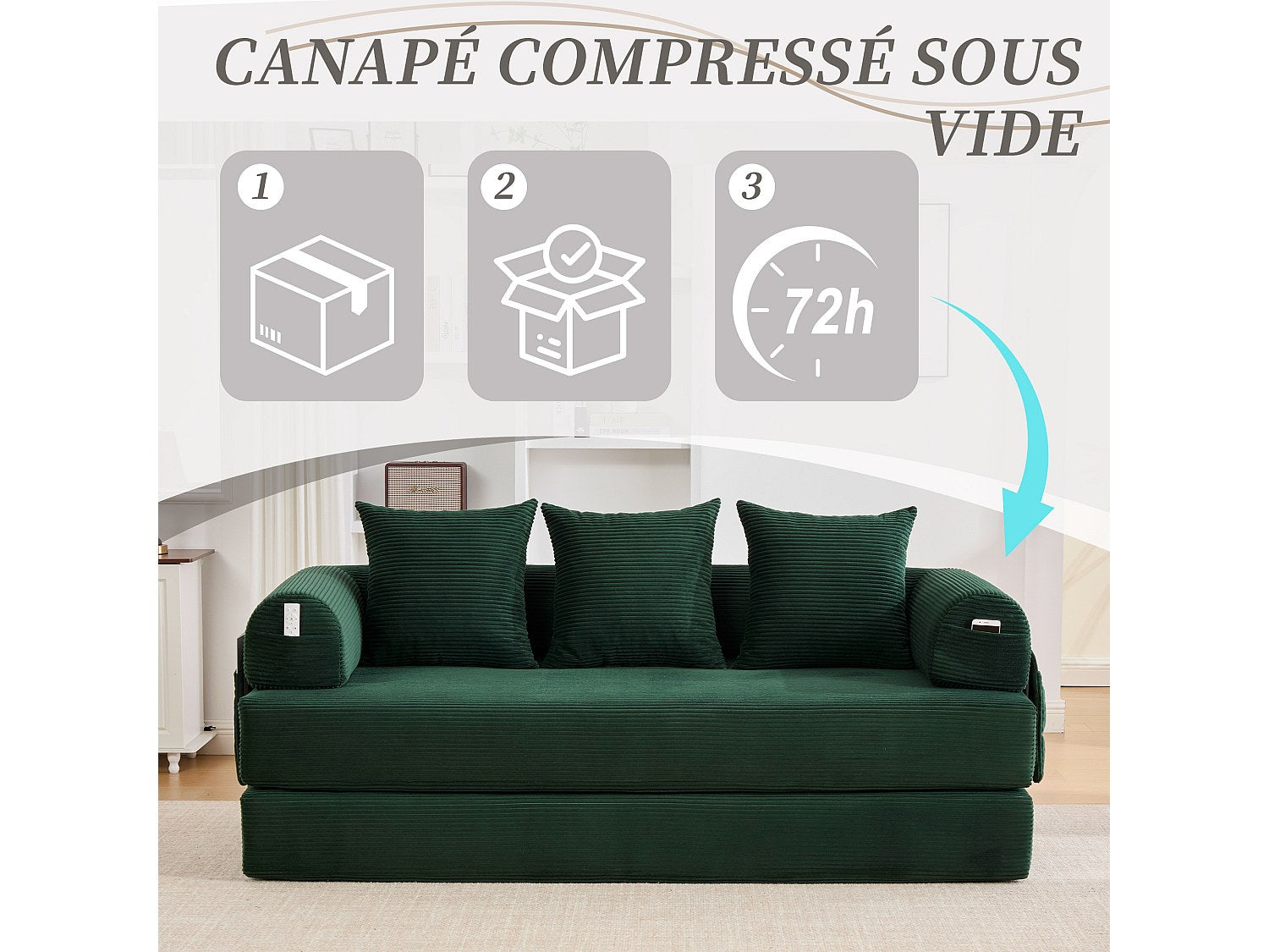 Canapé modulable vert tissu