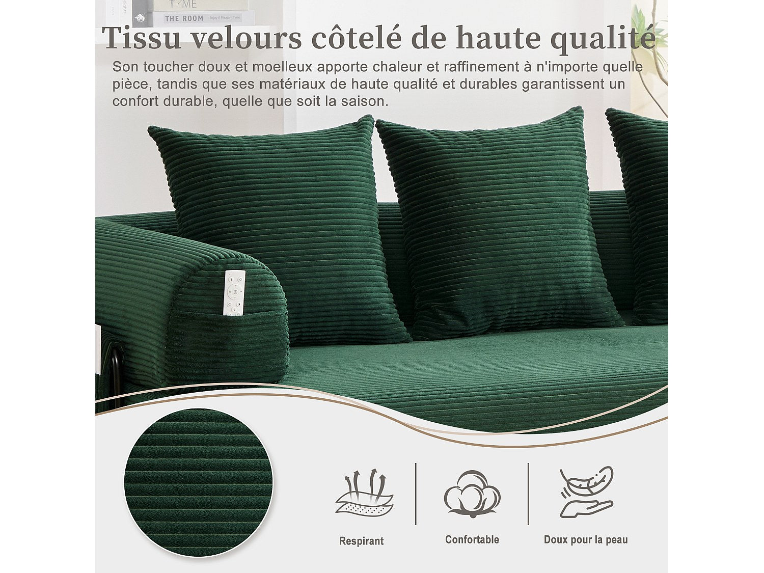 Canapé modulable vert tissu