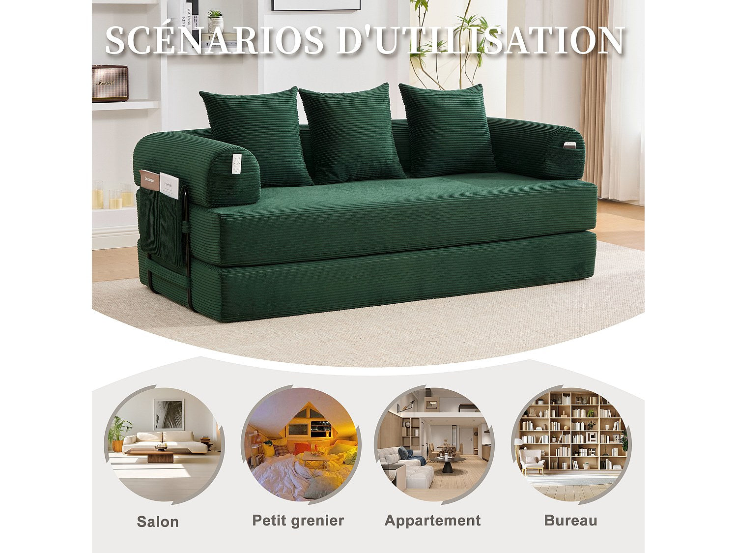Canapé modulable vert tissu
