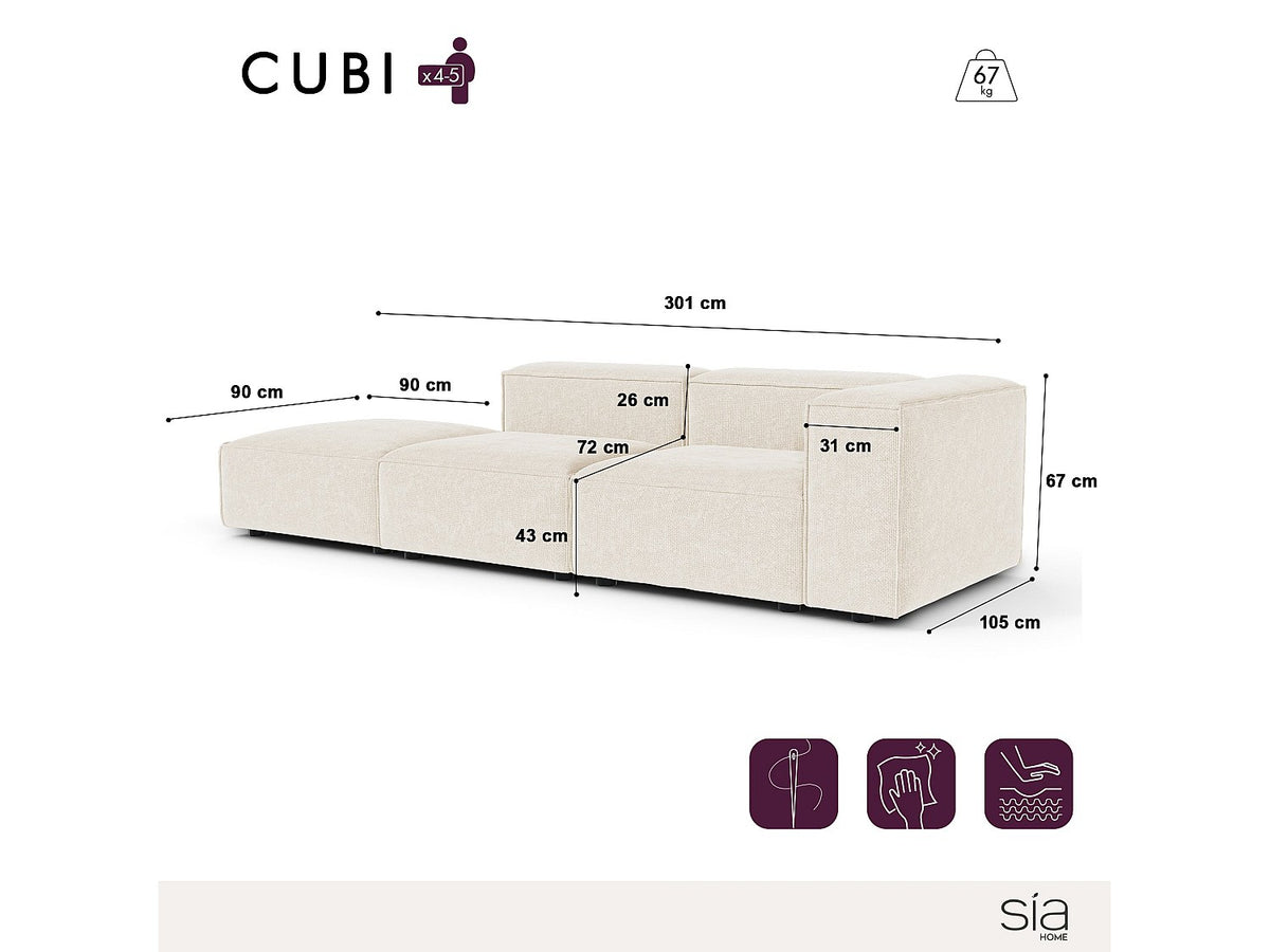 Canapé modulable 5 places beige velours