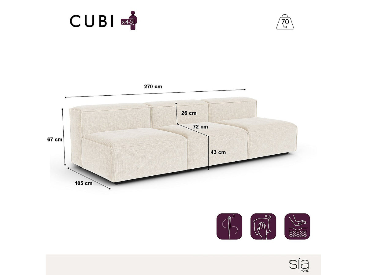 Canapé modulable 5 places beige velours