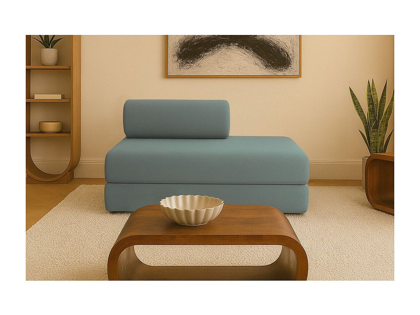 Canapé modulable convertible 2 places bleu tissu