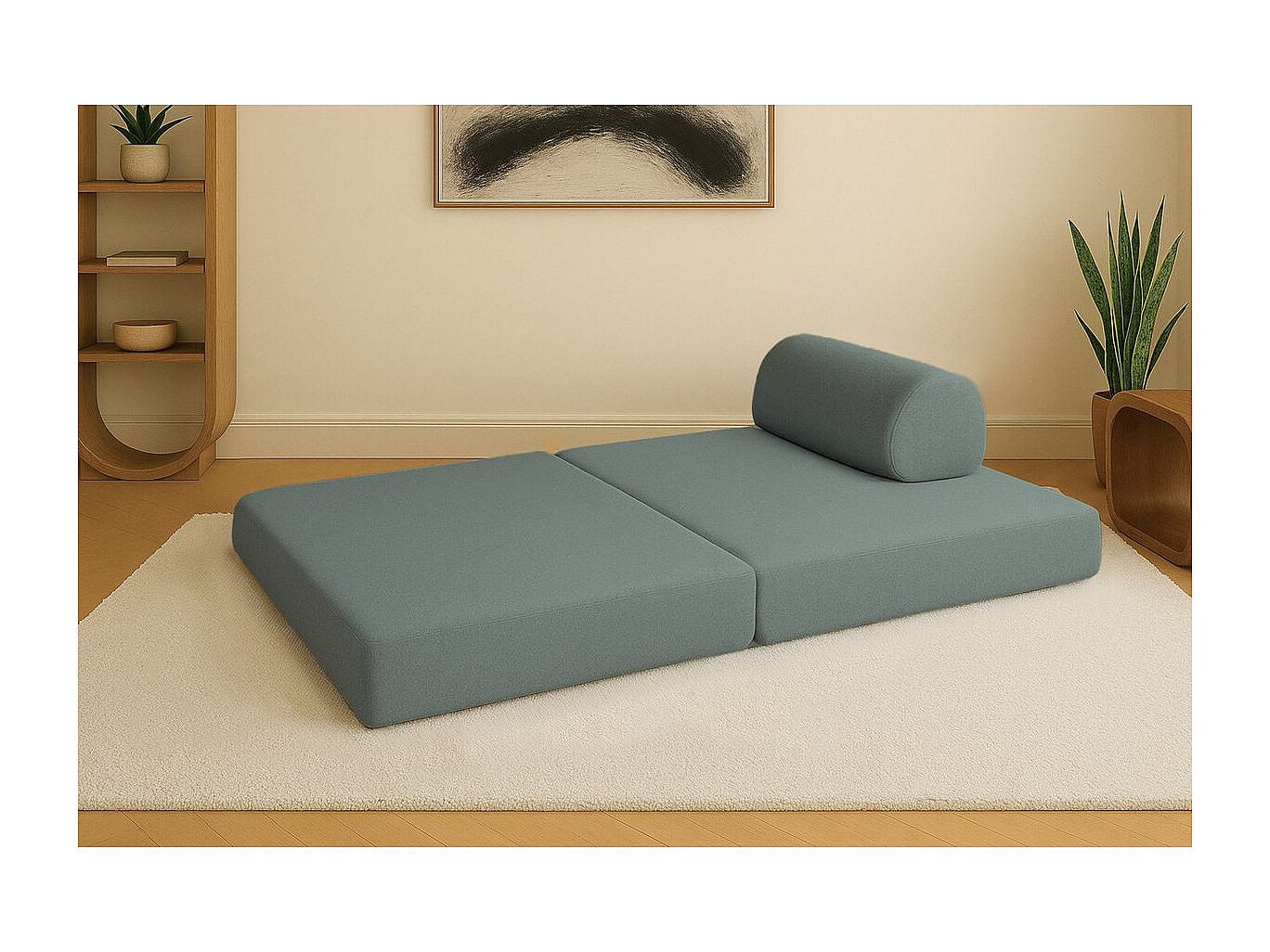 Canapé modulable convertible 2 places bleu tissu