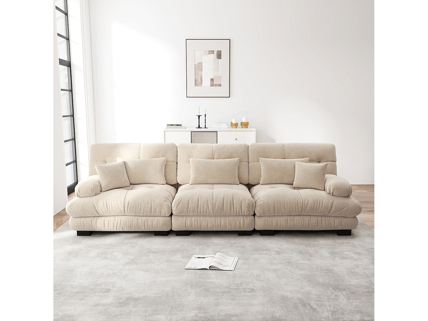 Canapé modulable 3 places beige tissu