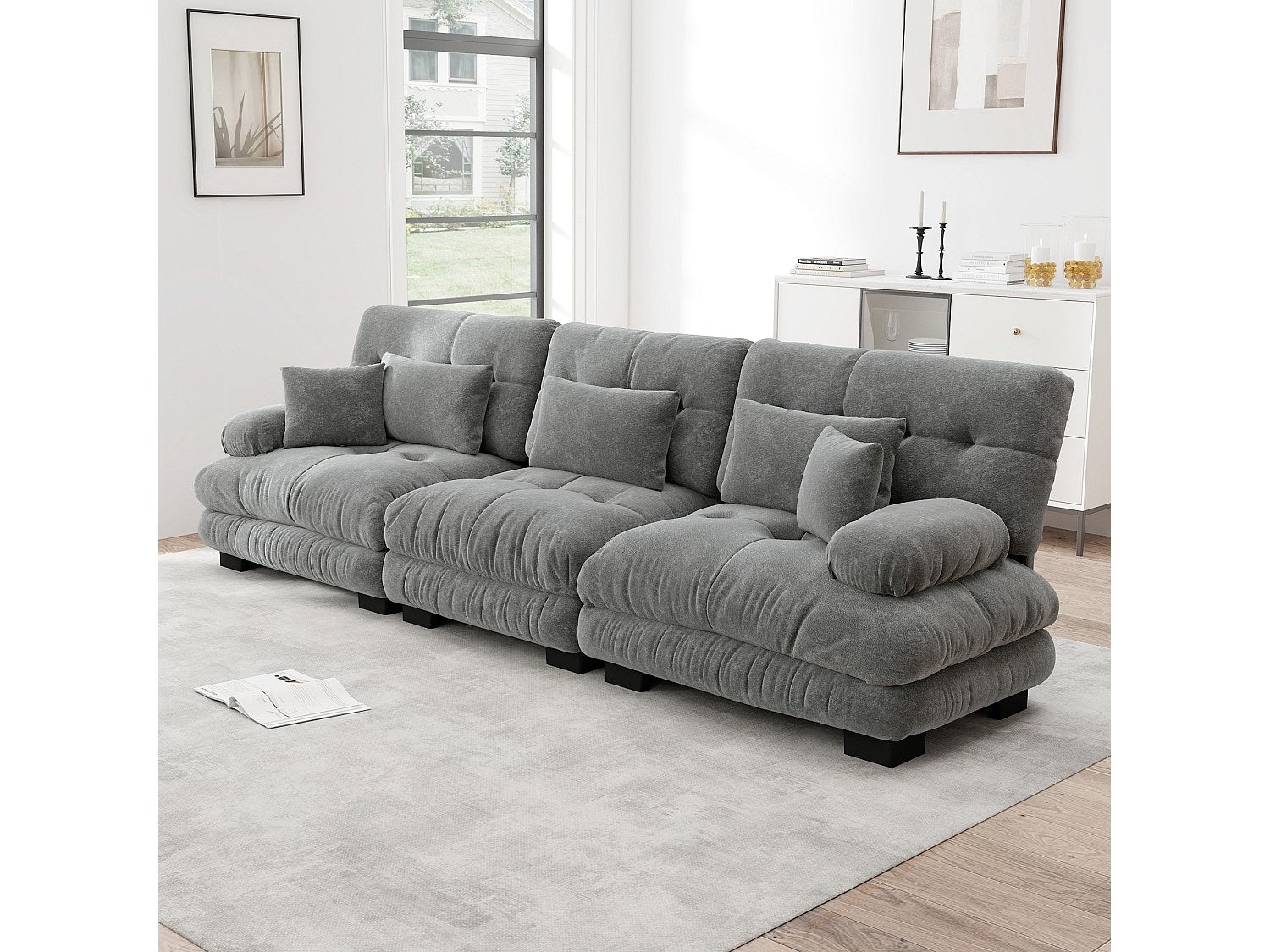Canapé modulable 3 places gris tissu