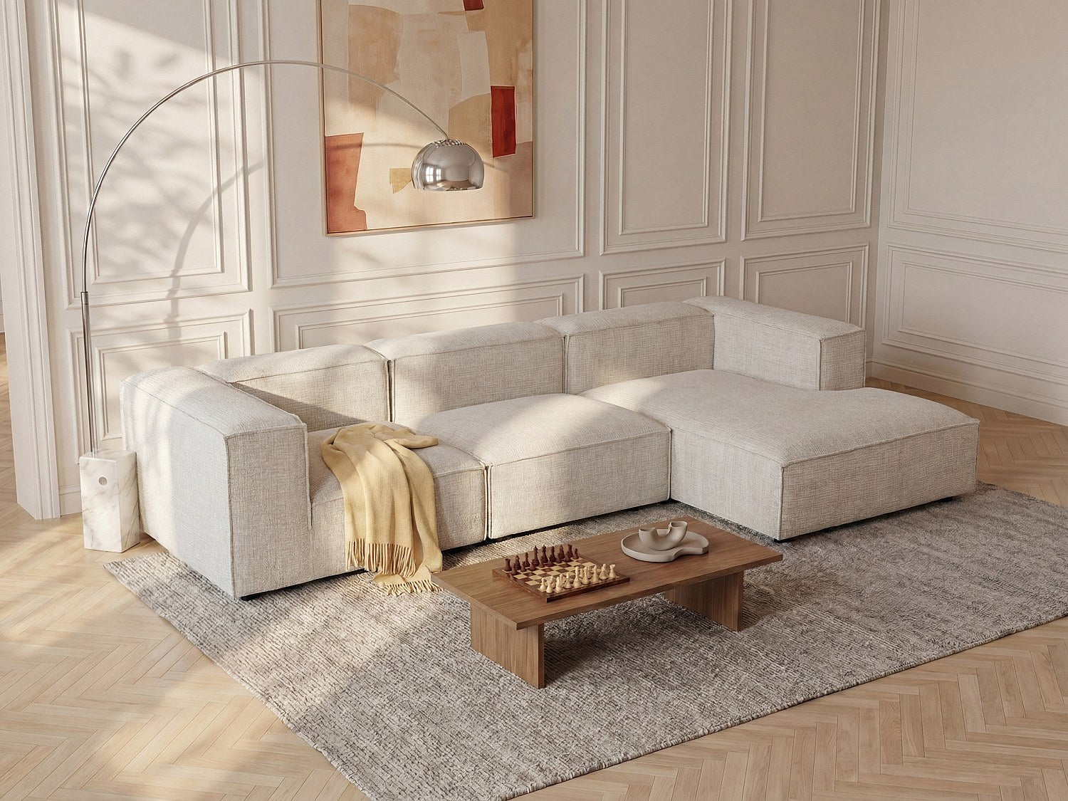 Angle pour canapé modulable beige tissu