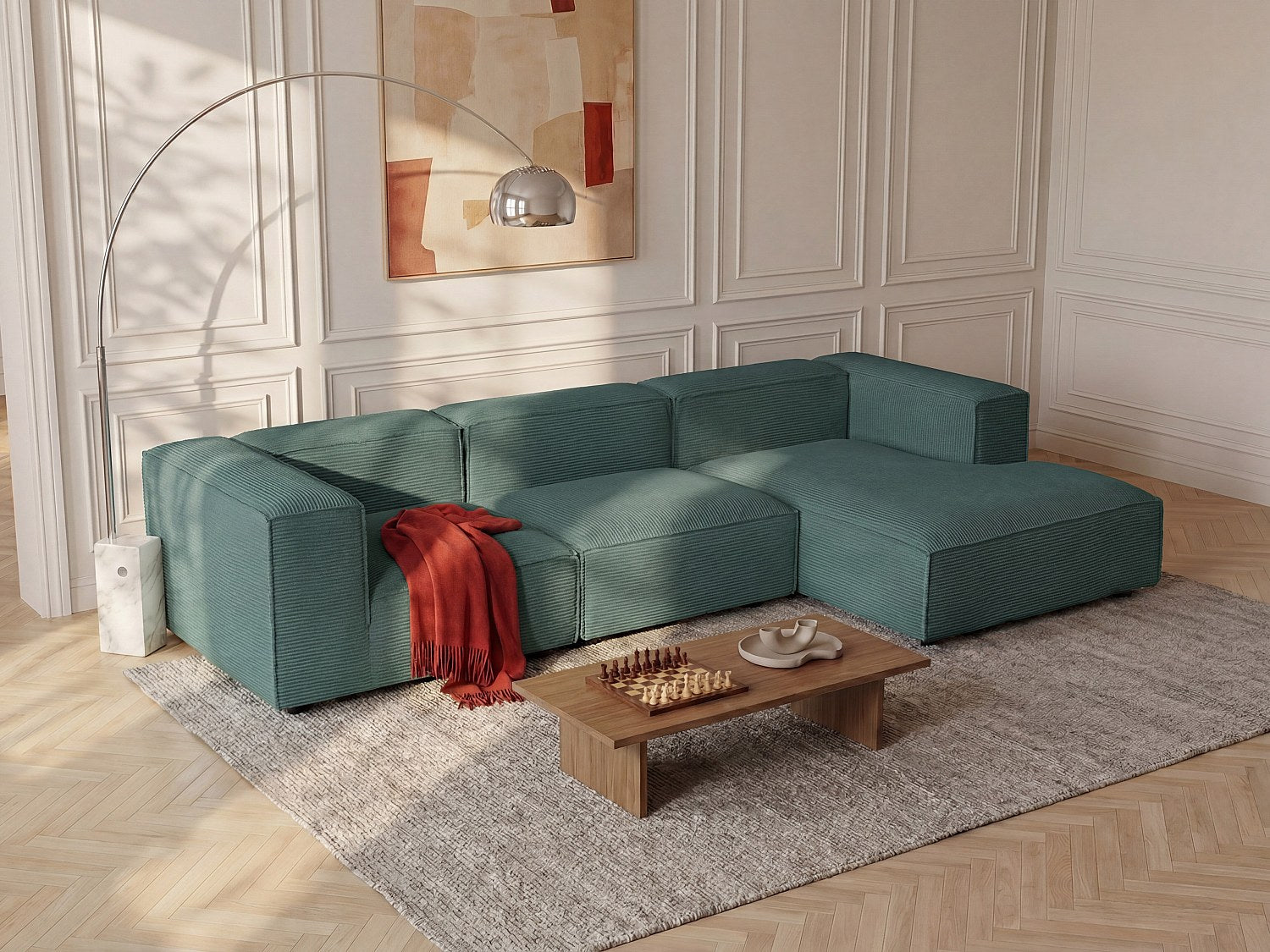 Angle pour canapé modulable vert velours