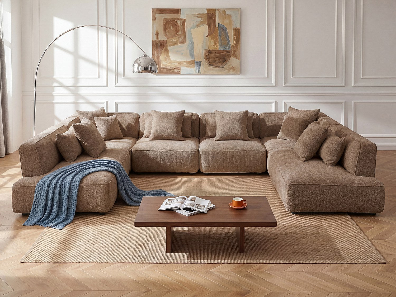 Canapé modulable panoramique taupe tissu