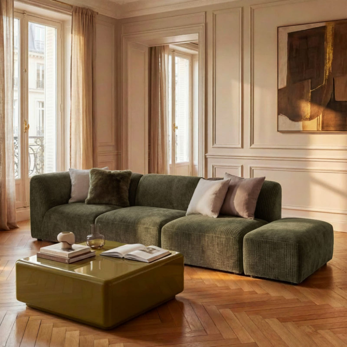 Angle Réversible Modulable en Velours Côtelé Vert Kaki vert kaki - vue 2