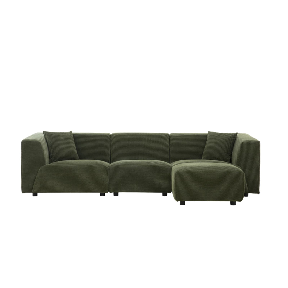 Canapé Modulable 3 Places et Pouf en Velours Côtelé Vert vert - vue 1