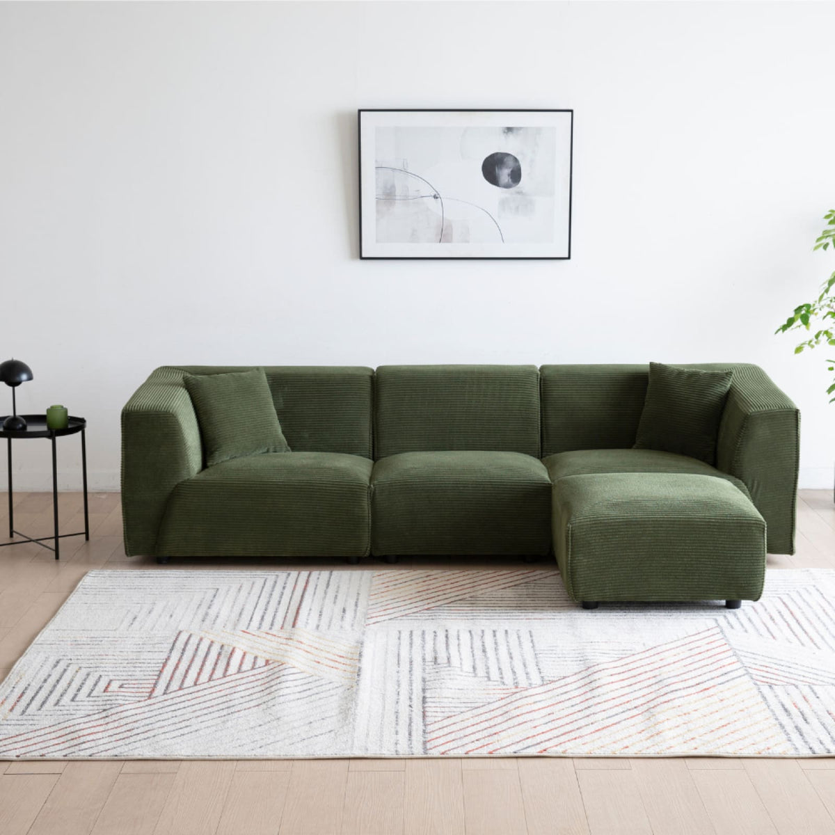 Canapé Modulable 3 Places et Pouf en Velours Côtelé Vert vert - vue 2